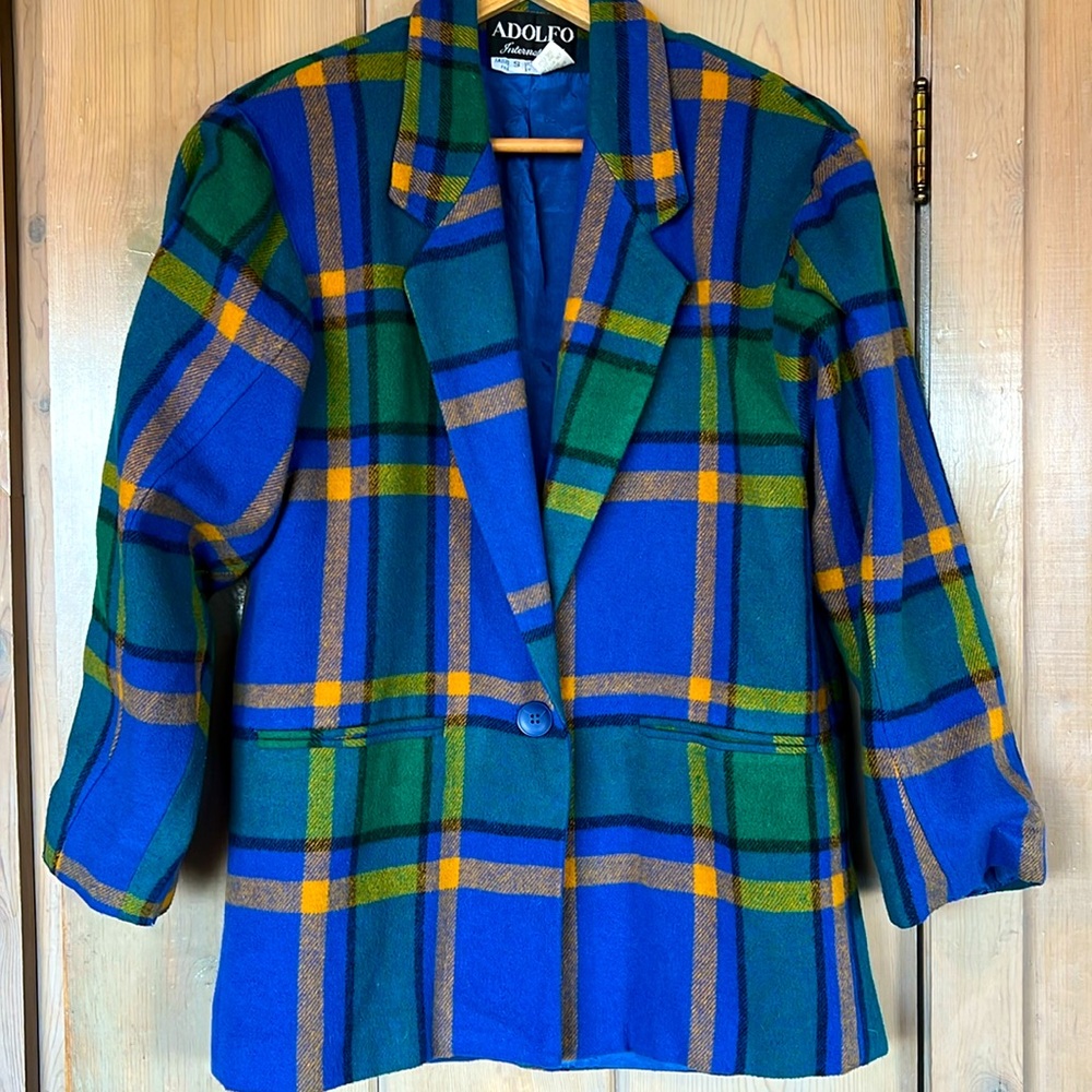 Plaid wool pea coat blazer